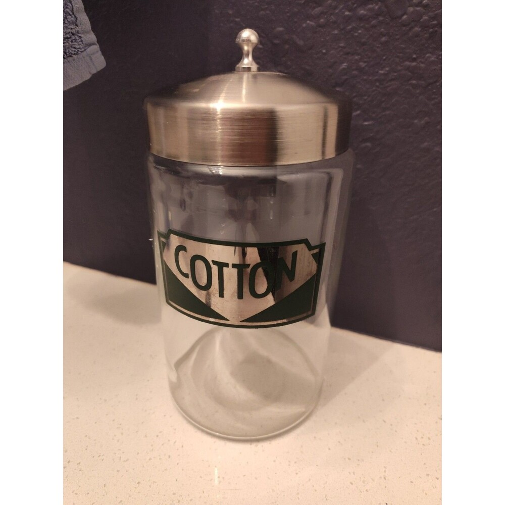 Kalon Apothecary Cotton Glass Jar & Stainless Steel Lid Art Deco MCM